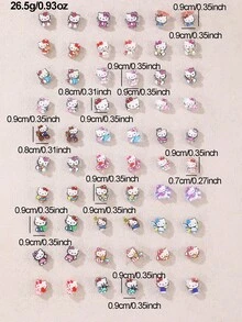 60pcs Sanrio Kumakuma Cat Earring Set, Fashion Casual Cute Earrings For Girls - Multicolor - View 8