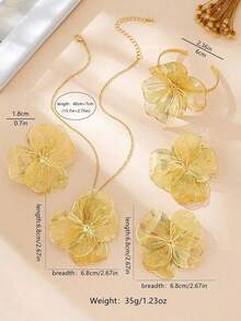 3pcs/Set Vintage Elegant Metallic Gold Textured Floral Pendant Necklace & Earrings Set, Suitable For Women's Daily, Party, Holiday, Gift - 黃金 5 - 查看 6
