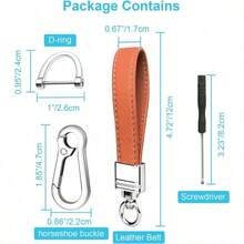 Llavero de piel genuino para coche, accesorios universales de metal resistente, llavero de coche con cierre giratorio de 360 grados y anillo en D antiprdida para hombres y mujeres rosa claro - Universal + Naranja - Ver 2