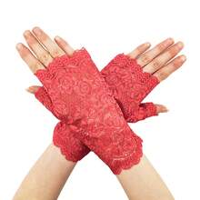 D EXCEED 1/3 双时尚晚宴缎面手套舞会手套长手套适合女士主题舞会服装成人中性肘长氨纶无指长手套服装手套均码适合所有万圣节