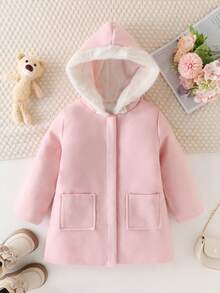 女童连帽外套，休闲加厚保暖长款外套，可爱百搭，适合幼儿/小女孩秋冬季穿着 - 粉色 - 查看 8
