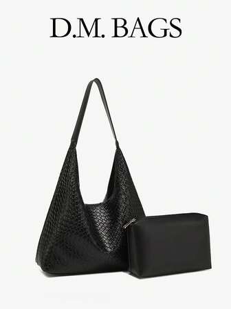 2pcs New Fashion Large Capacity Casual Versatile Mother-Child Bags, Soft Leather-Feel PU Material, High-Quality Synthetic Leather, Elegant Tote Shoulder Bag For Women, Suitable For Office, College Students, Daily Use