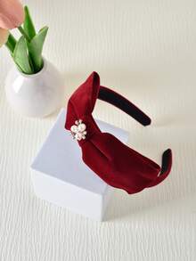 1件装女童新款丝绒蝴蝶结珍珠水钻发箍，日常佩戴百搭，2026新年款