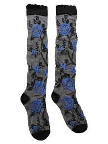 1双玫瑰花图案摩卡色女士过膝袜，秋冬季，法式复古优雅设计，舒适保暖。 - 彩色 - 查看 8