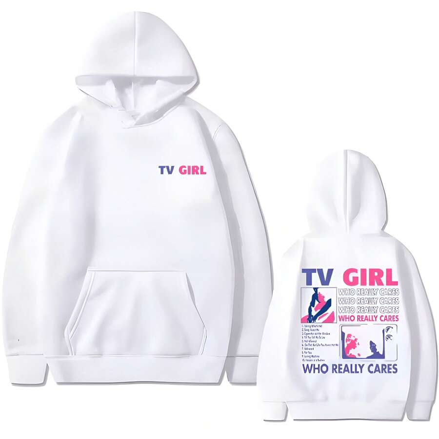 New TV Girl Hoodie Who Really Cares Album Print Men Woman Hoodies Hooded Sweatshirts Harajuku Pullover Tracksuit Unisex Clothing - 白色 - 查看 1