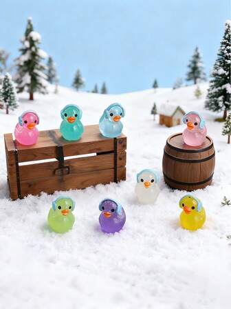 10/20pcs Mini Luminous Resin Ducks Figurines, Fashion Glow In The Dark Miniature Duck With Headphones Tiny Animals Ornament For DIY Fairy Garden, Micro Landscape Craft, Glass Container, Potted Plant Decor, Car Interior Accessories, Home Decor, Bookcase, Living Room Scenes, Theme Party, Christmas, New Year, Valentine's Day, Wedding, Perfect Birthday Gift(Random Color)