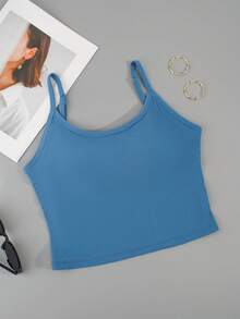 全新 BASICS 时尚女式内置衬垫可调节细肩带加厚背心吊带文胸吊带服装短款文胸 - 藍色 - 查看 2