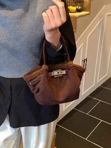 Fashionable Fluffy Handbag For Women, 2025 New Cute Sweet Style Versatile Crossbody Bag, Chic Lockable Purse, Elegant For Daily, Shopping, Party, Dating, Gift - Multicolor - View 5