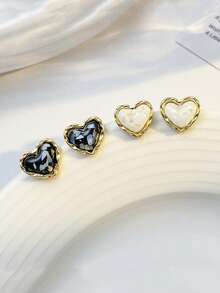 1 Pair Elegant Sweet High-End Minimalist Heart-Shaped Earrings With Golden Rim - Multicolor - View 2