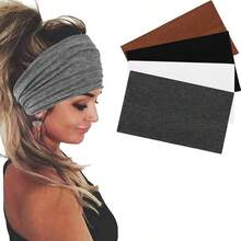 Diademas Deportivas 4 Piezas, Ensanchado Diademas Ejercicio para Mujer Yoga, Diadema Elstica Suave Que Absorbe el Sudor, Adecuada para Mujeres Deportes de Corriendo - black+Blanco+Arroz+Café - Ver 2
