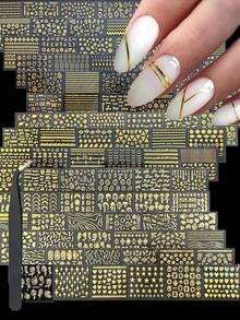 3D Gold 90 Sheets Approx 4500 Pcs 30pcs+30pcs+30pcs Aurora Nail Art Stickers Heart Star Nail Decals 3D Self-Adhesive Holographic Laser Star Nail Stickers Glitter Flower Butterfly Pattern Acrylic Design For Women Girls DIY Nail Art Decoration - Gold - View 9