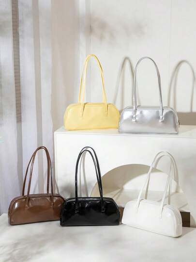 新款时尚纯色百搭优雅手提包，简约别致女士法棍包，时尚单肩包