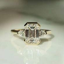 Elegant And Simple Moissanite Engagement Ring, Three-Stone Women's Ring, Half-Bezel Art Deco Wedding Ring, Pear-Shaped Cut, Exquisite Bridal Ring, A Gift For Her. - Nhiều màu - Xem 4