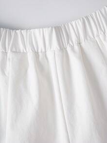 QUNGIGU Women's White Harem Loose Fit Pants, High Waisted Elastic Trousers, Casual Loose Fit Lantern Balloon Joggers For Summer Beach, Yoga & Daily Wear - White - View 6