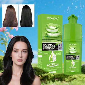  MOKERU全新芦荟染发剂，遮盖白发，适合居家使用。这是一款天然植物果萃染发洗发水，男女通用，适用于所有发质。是圣诞节和假发染发的理想之选。