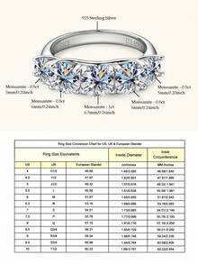 XUJIA 1pc 5-Stone Ring, Women's Round Cut Moissanite Engagement Ring, 925 Sterling Silver, D-E Color, VVS1 Clarity, 6.5mm, 6mm And 5mm Moissanite, Anniversary Wedding Band, Jewelry Gift - Silver - View 8