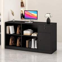 Mostrador Para Negocio 2 Niveles 4 Espacios Con Cajón - Negro - Ver 3