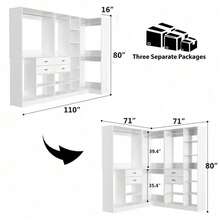 110'' Set Of 3 Corner Closet Organizer System With Wood Drawers And Hanging Rods - trắng - Xem 4