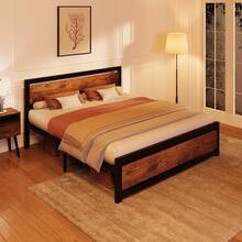 Marrón Base de Cama Queen con Cabecero y Piecero Rústico de Madera Plataforma Metálica Industrial 14" Almacenamiento Bajo la Cama Libre de Ruido Sin Box Spring Fácil Montaje - Marrón - Ver 4
