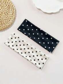 1pc/2pcs Women Elegant Sweet Black & White Polka Dot Print Elastic Fabric Polka Dot Sports Headband, Suitable For Daily, Fitness, Running, Yoga, Moisture-Wicking Headband, Bohemian Style Headband, Elegant Autumn/Winter Women Hair Accessory,Gifts,Travel,Gifts For Women,Hair Stuff,Stocking Stuffers  Casual    Polyester    None - White - View 6
