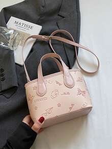 Faux Leather Solid Color Mini Bucket Bag, Versatile Casual Handbag & Shoulder Bag - Pink - View 6