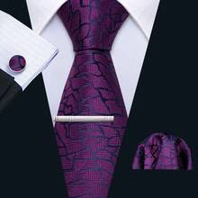 男士皇家紫色花卉领带丝绸佩斯利编织奢华领带套装手帕婚礼派对 - 彩色 - 查看 27