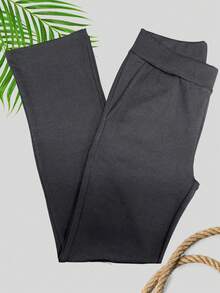 Women's Plus Size Pants With Pockets, High Waist, Linen Fabric, Premium Fashion With Elastane - 黑色 - 查看 2