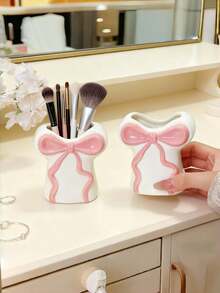 Cute Bow-Shaped Pen Holder - Bathroom Makeup Brush And Cosmetic Storage Organizer. Elegant Makeup Brush Holder, Suitable For Girls, Students And Creative Decor. Also Applicable For Vacation, Beach, Bathroom, Bedroom And More. Large Capacity. - Multicolor - View 4
