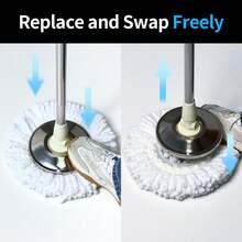 Microfiber Spin Mop And Bucket With Wringer Set Bathroom Mop Bucket 360° Spinning Mop Bucket System With 3 Microfiber Mop Replacement Heads And 61" Stainless Steel Adjustable Handle For Floor Cleaning Bucket Floor Cleaning - A - 查看 8