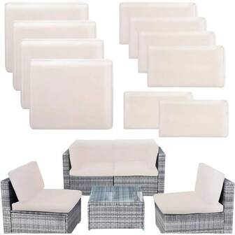 10 Pcs Outdoor Patio Cushion Covers With Zippers, Splashproof/Fade - Resistant Cushion Covers, 5 Pcs Outdoor Patio Furniture Sets, Only Cover26.3 Inchx26.3 Inchx4.7inches, Beige