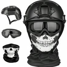 Airsoft Helmet And Mask, Full Face Mask With Detachable Goggles, Paintball Black Helmet With NVG Mount And Side Rail, Military Tactical Gear - Pj-skull - 查看 1