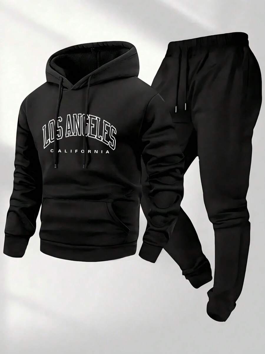 Hombre008 conjunto de sudadera con capucha Conjunto de moda para hombre sudadera con capucha de forro polar y pantalones de chándal casuales para otoño e inviernoregalo perfecto para novioropa conmemorativa de vieserie de regreso(Tallas corren pequeñas, pide una talla grande.) - Negro 6 - Ver 1