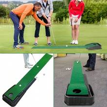 Golf Putting Mat - Professional Golf Putting Set, No Training Balls - Automatic Rebound System, 3/5/7 Foot Track And Back Collector, Improve Putting Skills, Suitable For Indoor And Outdoor Practice, Green Lawn, Golf Training Tool, Golf Accessories - Upgraded Version - View 2