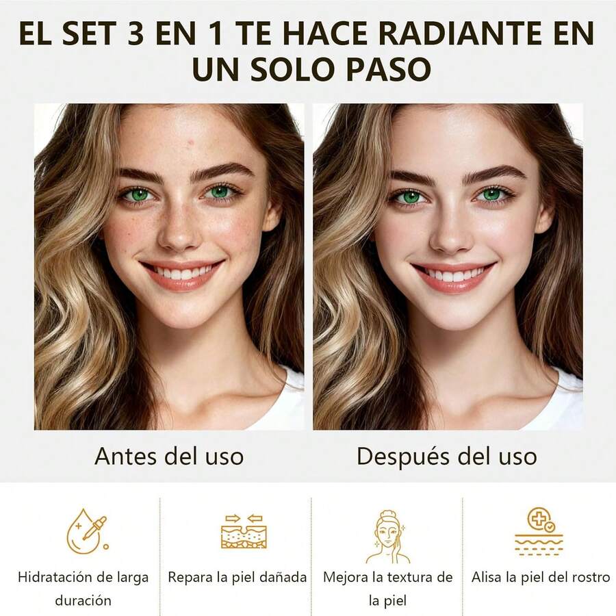 WEUD Skin Care Coreano 3 En 1 Kit, con 1 Crema Hidratante Niacinamida + 1 Serum Centella Asiatica + 1 Serum Péptidos Propóleo, Kit Cuidado Facial Mujer para Hidrata, Ilumina y Unifica el Tono de La Piel - 1 - Ver 1