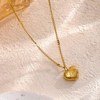 1件装精致心形吊坠项链 水晶心形饰品 银色镀金项链 生日石首饰 女士日常首饰配饰 生日礼物