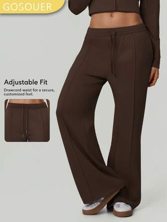 GOSOUER Women's Casual Drawstring Waist Loose Yoga Pants, Comfortable Pockets Wide Leg Sweatpants, Straight Leg Leggings, Autumn/Winter
