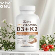 VIVONU Vitamina K2  contiene suplementos d3, fórmula non - gmo, 5000 UI de vitamina D3 y 90 microgramos de K2 - 7, complejo D & k fácil de tragar, 120 cápsulas - 1 botella - Ver 1