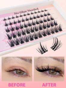 60pcs C-Curl Self-Adhesive Individual Lashes Set, 8-16mm, DIY Eyelash Extension Kit With Tweezers And Lash Curler, No Glue Needed, Segment Lashes With Pointed Tips - 黑色 - 查看 3