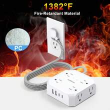 JcBlaon Surge Protector Power Strip, Extension Cord With Multiple Outlets, Ultra Thin Flat Plug With 8 AC Outlets, 4 USB Charger (2 USB C) And 5 Ft Braided Extension Cord - Ideal For Office, School, Dorm And Home Use ﻿