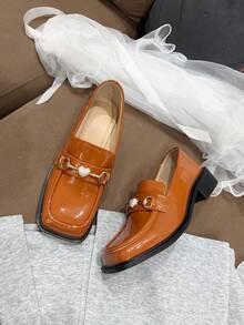 Thick Sole Flats Suitable For Performances, Cute & Elegant Casual Student Style Loafers, All Season - Burnt Orange - View 12