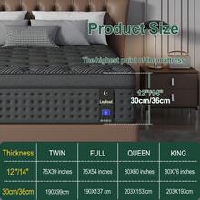 LayRoad Bedroom Furniture, 12-Inch Black Queen Mattress, Built-In Memory Foam And Individually Pocketed Springs, Available In Twin, Full, Queen And King Mattress Sizes, With Side Handles For Easy Movement, Fiberglass-Free, Odorless, Highly Breathable, Providing A Comfortable Sleep. - 黑色 - 查看 6