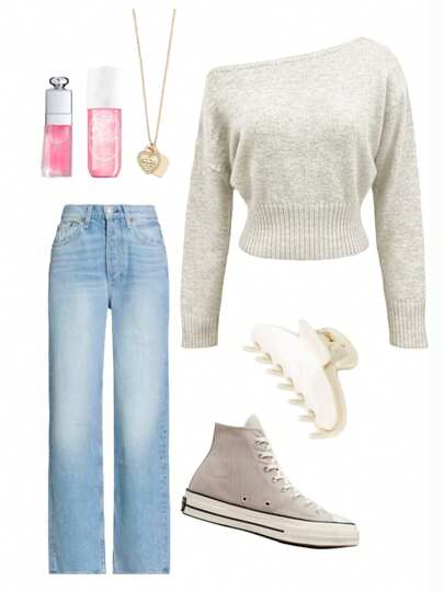 Sexy Open Shoulder Off Shoulder Knit Sweater, Comfortable & Elegant, Suitable For Dating, Daily Gatherings, Casual Travel In Autumn/Winter