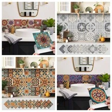 12pcs Bohemian Floral Ceramic Tile Stickers, Self-Adhesive PVC Stickers For Kitchen Backsplash, Bathroom And Stair Walls - Easy To Apply And Remove, 10/15/20cm*12pcs - Multicolor - View 1