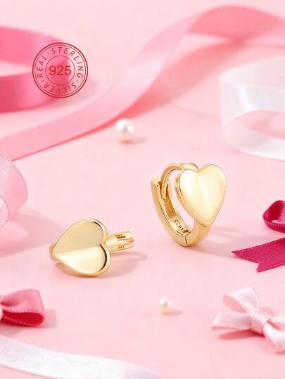 Artepollo 925 Sterling Silver Heart Shaped Earrings For Girl, 14K Gold Plated Heart Small Hoop Earrings, Hypoallergenic & Tarnish Resistant, Lightweight, Daily Jewelry, Gift Box Packaging, Gift For Girls