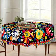 1pc Bohemian Colorful Floral Round Tablecloth, Art Style Dining Table Decor Cloth, Polyester Round Tablecloth. Suitable For Home Living Room, Dining Room, Kitchen, Party And Patio, Indoor And Outdoor Use, Easy To Wash And Clean. - Multicolor - View 9