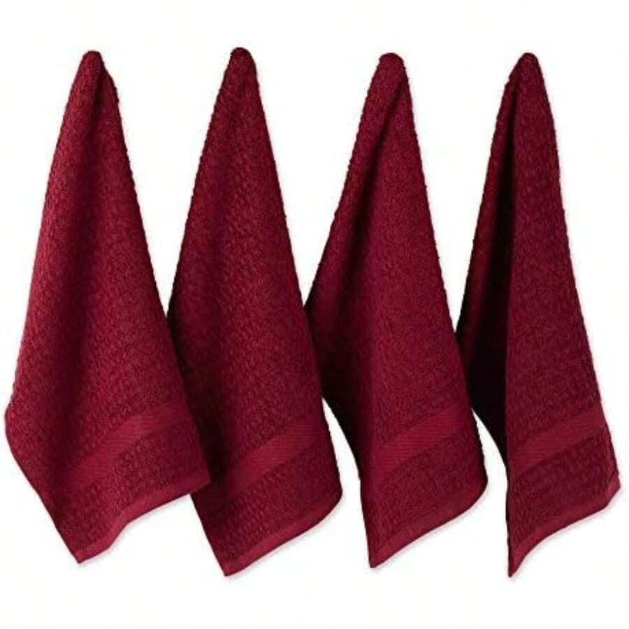 DII Trapo clásico para Platos, 100% de algodón, diseño de Ventana, para Uso Diario en la Cocina, Lavable en Lavadora, 30.48 cm x 30.48 cm, Juego de 6,(Vino sólido Toalla de cocina Terry Waffle) - Multicolor - Ver 1