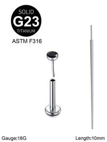 Khuyên tai xỏ khuyên không ren bằng titan 20G/18G/16G có đầu thon G23 đinh tán phẳng cho nam nữ, khuyên tai AB CZ màu đen, khuyên vành tai, khuyên môi, khuyên vành tai, khuyên tai xoắn ốc, khuyên tai dạng thanh, dài 6/8/10mm - Đinh tán + côn - Xem 10