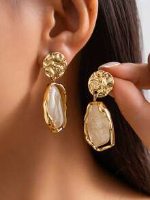 1 Pair Metal & Resin Retro Earrings, Elegant Party Earrings For Women