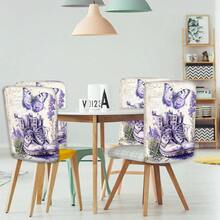 2/4/6 Stücke Lavendel Muster Leinen Stuhlbezüge, geeignet für Heim-Dekoration, Wohnzimmer, Esszimmer, Garten, Hotel, Party, waschbares Polyestermaterial, Stuhlsitzbezüge