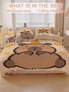 2/3pcs Bedding Set, Cute Capybara Pattern Duvet Cover Set, Soft & Breathable, Suitable For All Seasons, Christmas Decor & Gift, Available In Twin, Full, Queen, King Size, Simple Home Textile, Machine Washable, Autumn Decor, 1 Duvet Cover + 1/2 Pillow Sham (Filler Not Included) - Rỉ Nâu - Xem 2